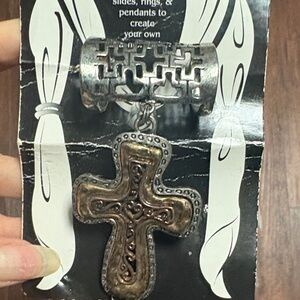 Vintage 90s Howard’s Scarf Accent Silver and Bronze Cross